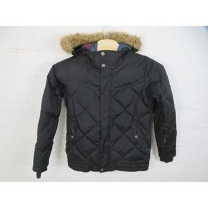 The North Face 550 Down Jacket Womens Large Black Quilted Hood Ski Puffer Zip